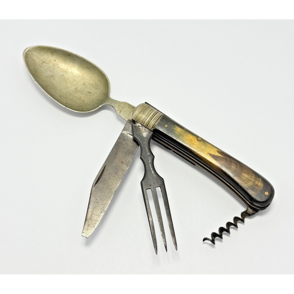 Antique A.W. Wadsworth Germany 3 Piece Hobo Knife Fork Spoon Corkscrew